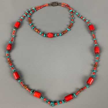 Designer VINTAGE Coral Turquoise Sterling Silver … - image 1