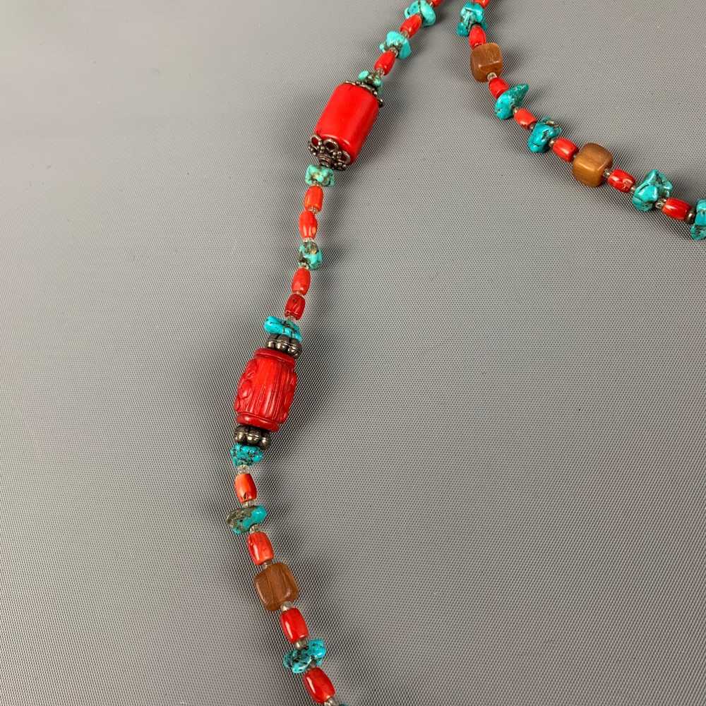 Designer VINTAGE Coral Turquoise Sterling Silver … - image 2