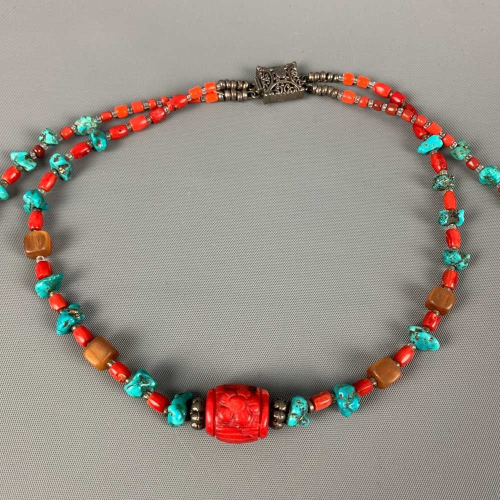 Designer VINTAGE Coral Turquoise Sterling Silver … - image 3