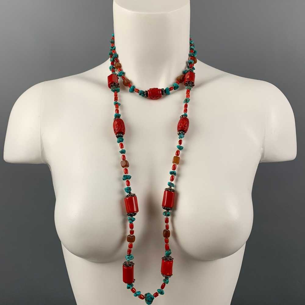 Designer VINTAGE Coral Turquoise Sterling Silver … - image 5