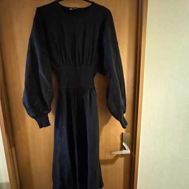 ZARA Black Long Sleeve Long Dress with Elastic Wai