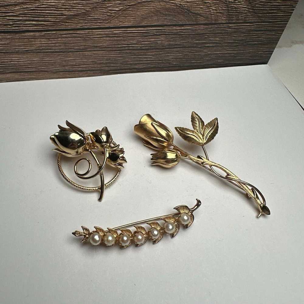 Flowers, Rose Stem, Faux Pearl Leaf Branch Gold T… - image 1