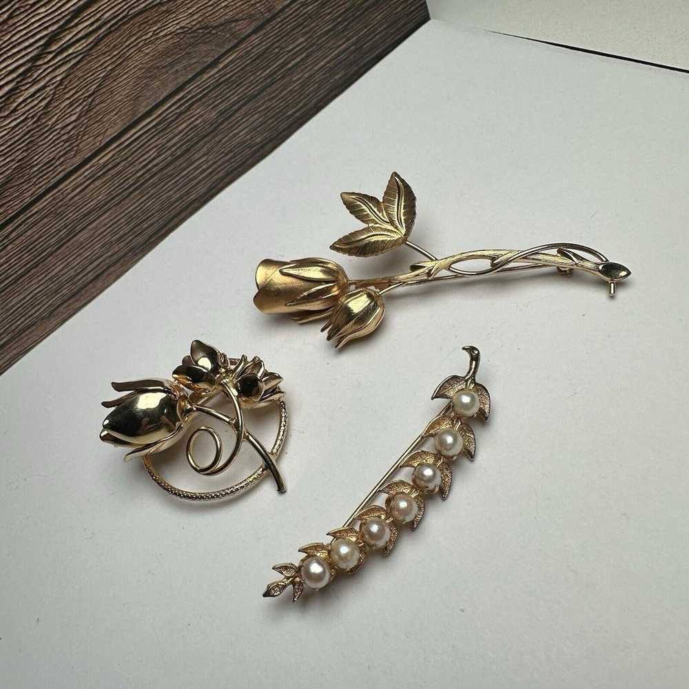 Flowers, Rose Stem, Faux Pearl Leaf Branch Gold T… - image 2