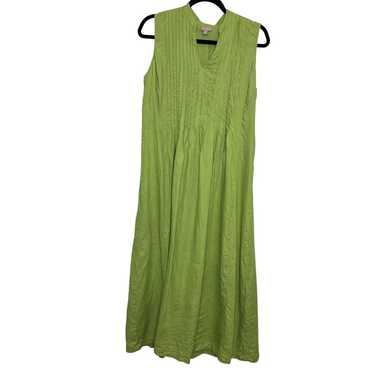 J. Jill Linen Green Sleeveless Midi Dress Pintuck 