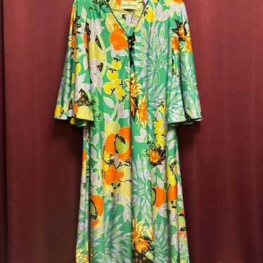 Vintage 80s David Brown California store Lounge Dress Medium Maxi Kaftan Caftan Aqua M