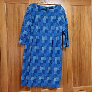 Blue checkered long-sleeve dress - image 1