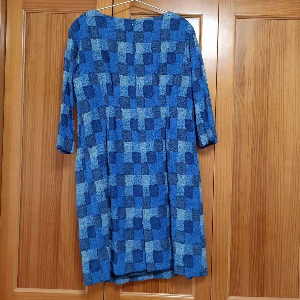 Blue checkered long-sleeve dress - image 2