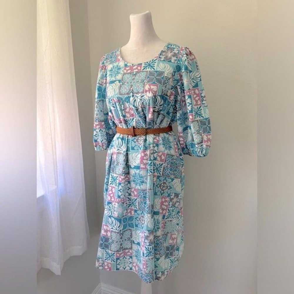 Vintage ‘70s Patchwork Print 3/4 Sleeve Dress - image 1