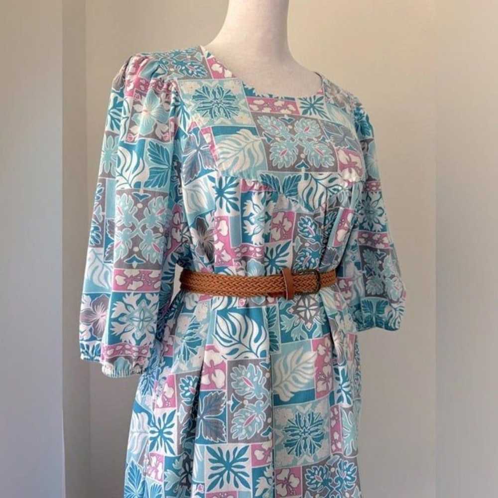 Vintage ‘70s Patchwork Print 3/4 Sleeve Dress - image 2