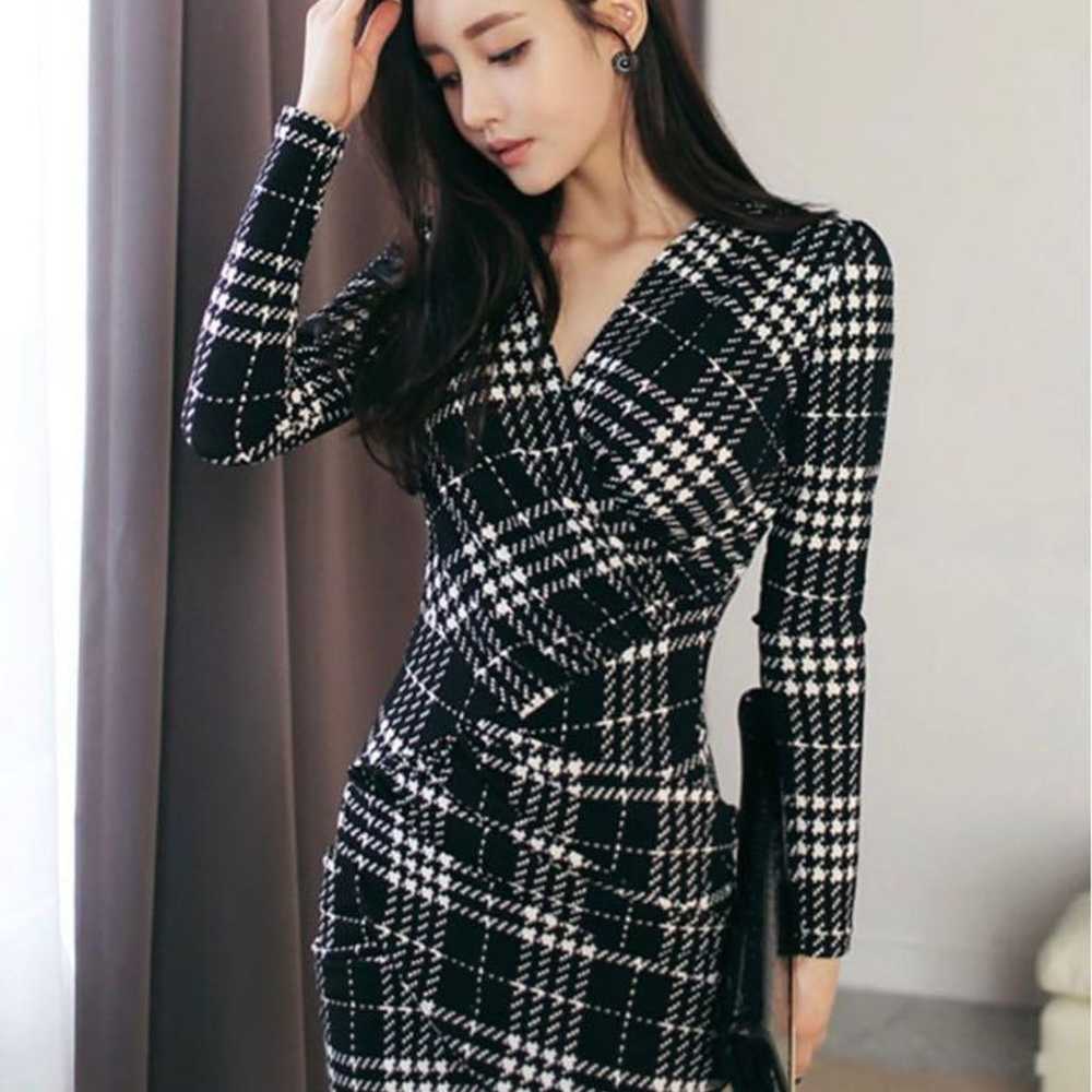 S Black Tight Korea Mini Dress Long Sleeve Sexy C… - image 5