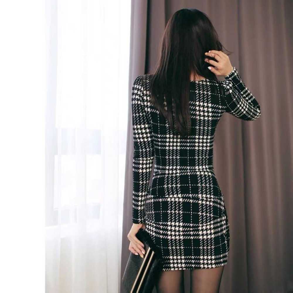 S Black Tight Korea Mini Dress Long Sleeve Sexy C… - image 6