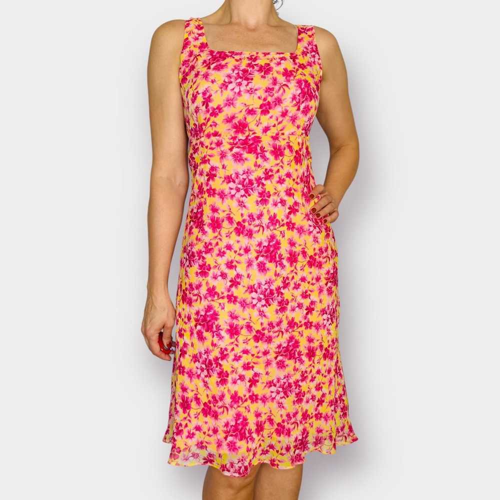 Y2K Bob Mackie Pink Yellow Floral Silk Dress - image 1