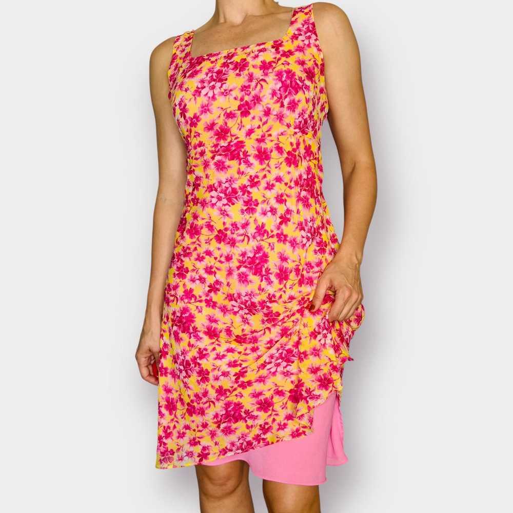 Y2K Bob Mackie Pink Yellow Floral Silk Dress - image 3