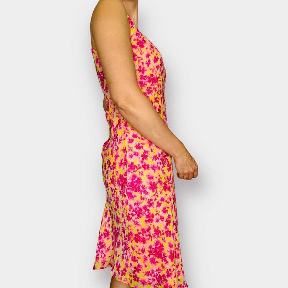 Y2K Bob Mackie Pink Yellow Floral Silk Dress - image 4