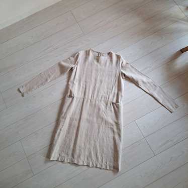 ARTS & SCIENCE Beige Long Sleeve Linen Dress Knee… - image 1