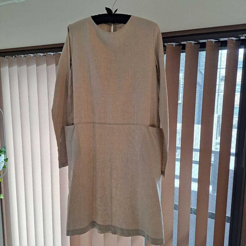 ARTS & SCIENCE Beige Long Sleeve Linen Dress Knee… - image 2