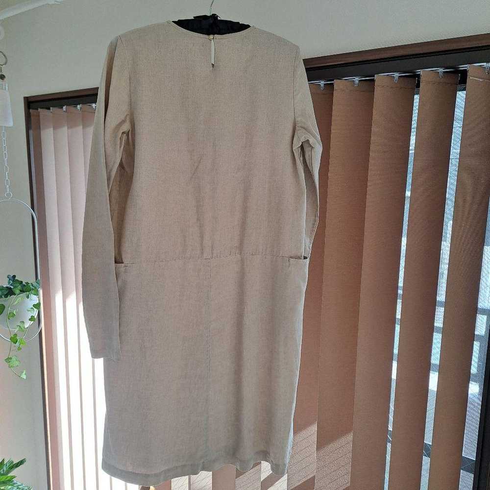 ARTS & SCIENCE Beige Long Sleeve Linen Dress Knee… - image 3