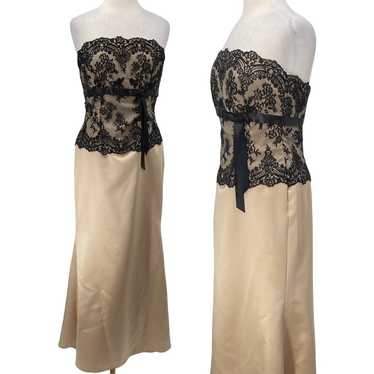 Vintage Y2k Maxi Gown Strapless Ribbon Belt Lace B