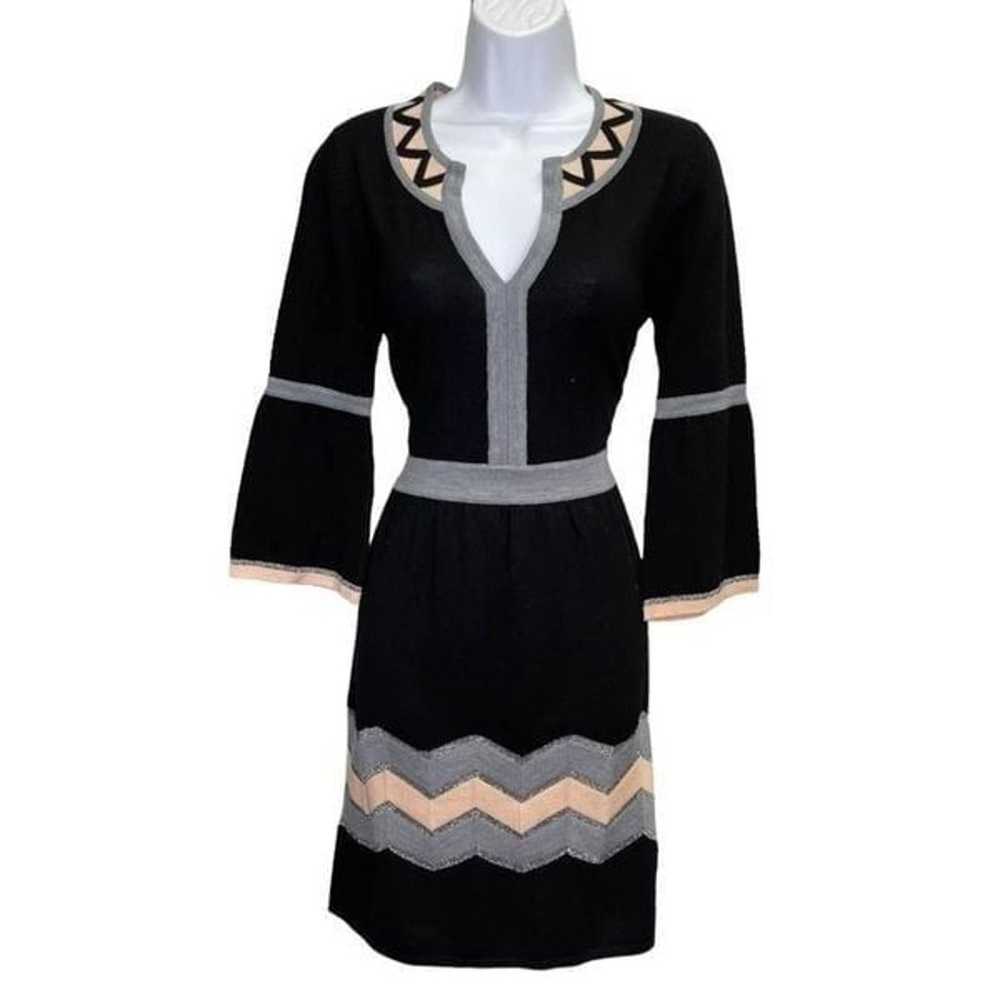 Milly Chevron Knit Split Neck Fit Flare Dress Siz… - image 2