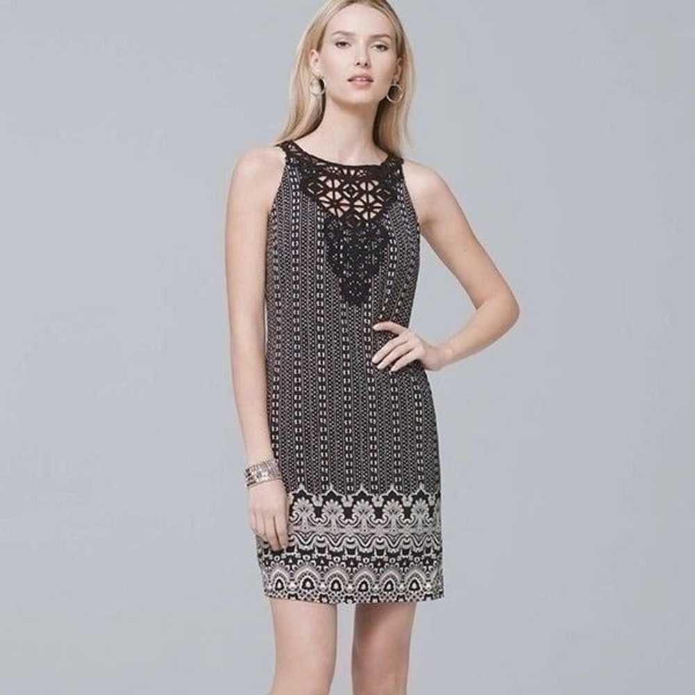 White House Black Market Crochet Neck Printed Kni… - image 1