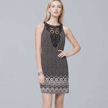 White House Black Market Crochet Neck Printed Kni… - image 1