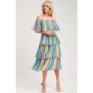 Lulus Rainbow Colorful Gala Ready Ruffle Striped … - image 1