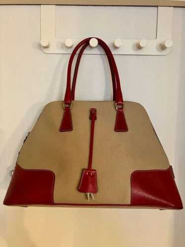 バッグ PRADA BOSTON CANVAS LEATHER HAND BAG PRADA Vintage Canvas Leather Mini Boston Bowling Bag Brown
