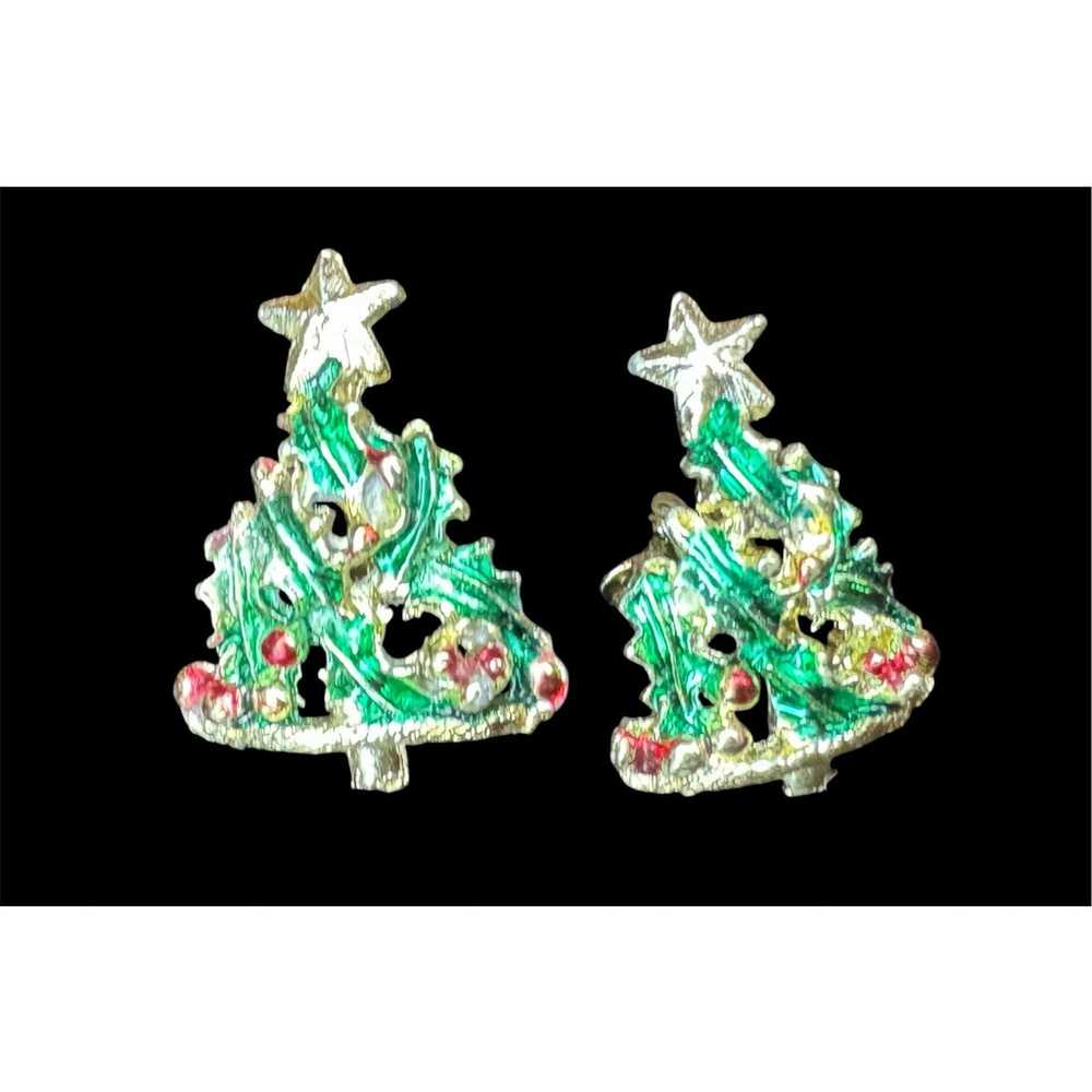 Vintage Clipon Christmas Tree Earrings - image 1