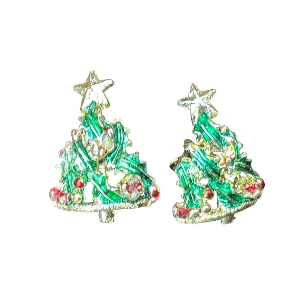 Vintage Clipon Christmas Tree Earrings - image 2