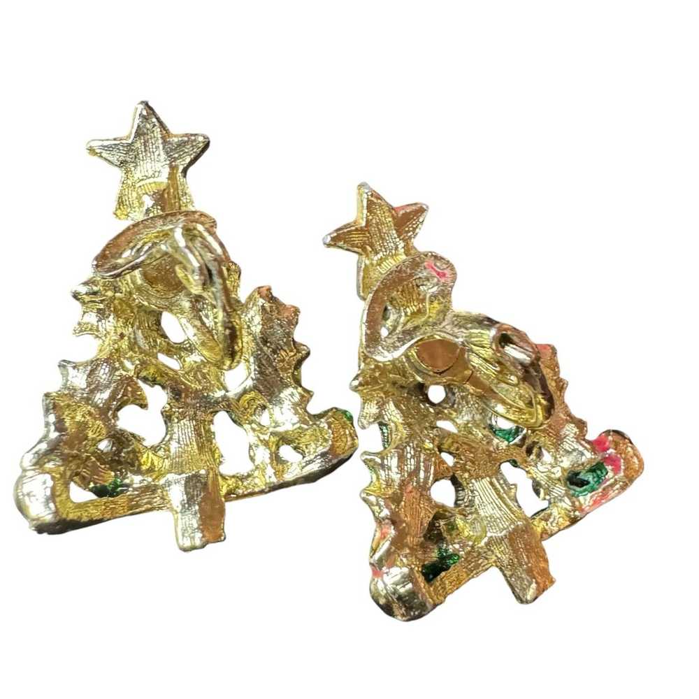 Vintage Clipon Christmas Tree Earrings - image 3