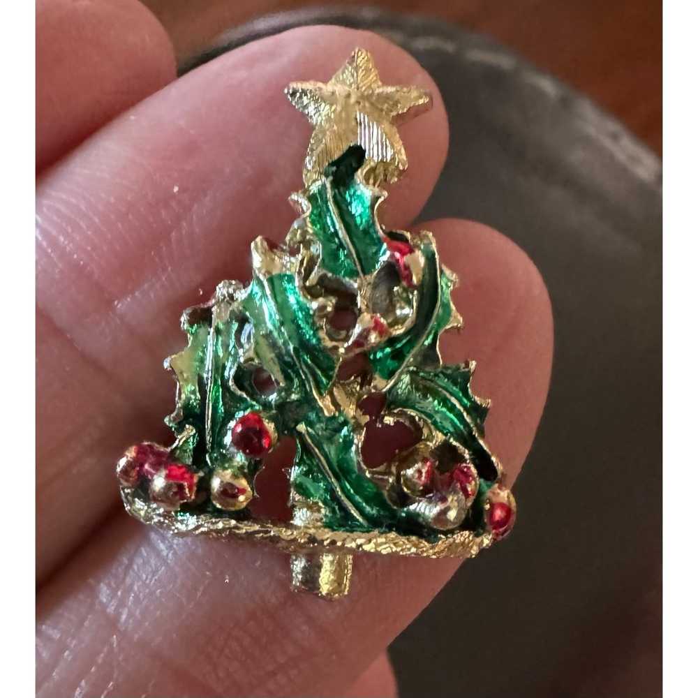 Vintage Clipon Christmas Tree Earrings - image 4