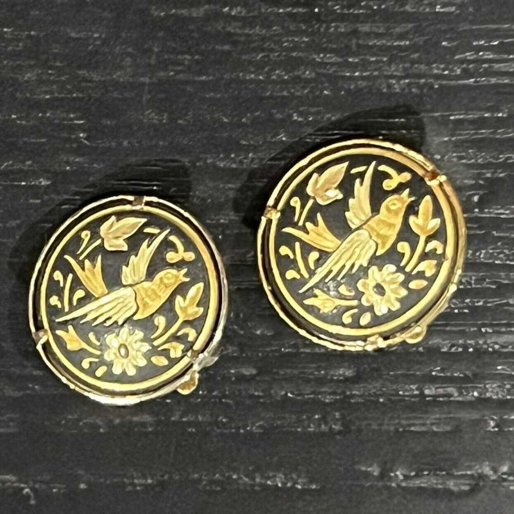 Spanish DAMASCENE Vintage Black and Gold Birds an… - image 1