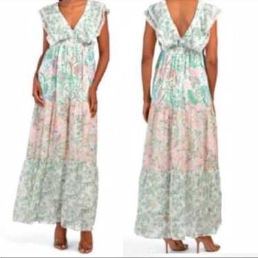 House of Harlow 1960 Pink Green Floral Tiered Lac… - image 1