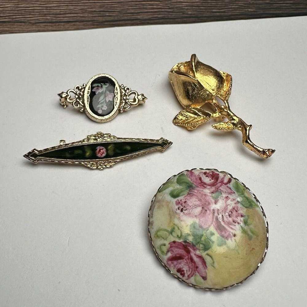 Rose Flower Vintage - Modern Brooch Pin Lot Of 4 … - image 1