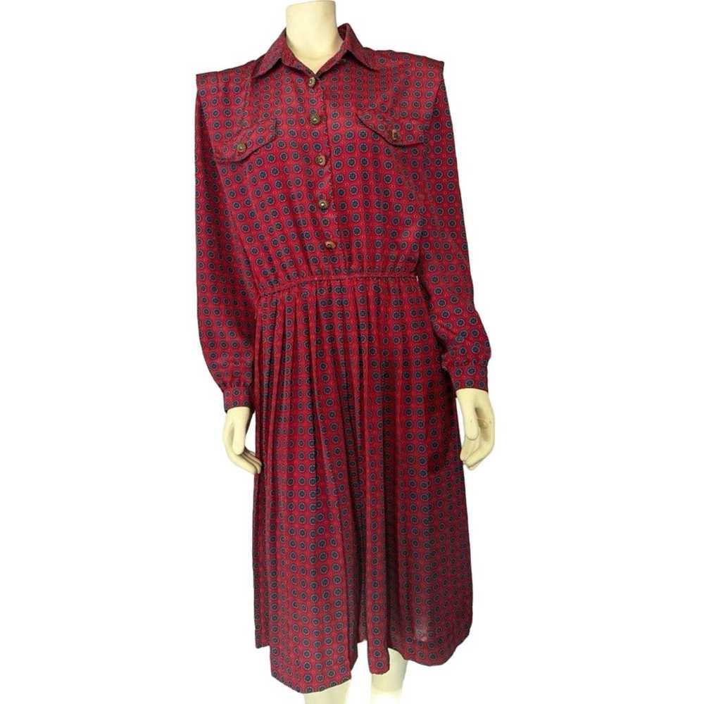 Vintage 80’s Leslie Fay Dress in red with navy ci… - image 1