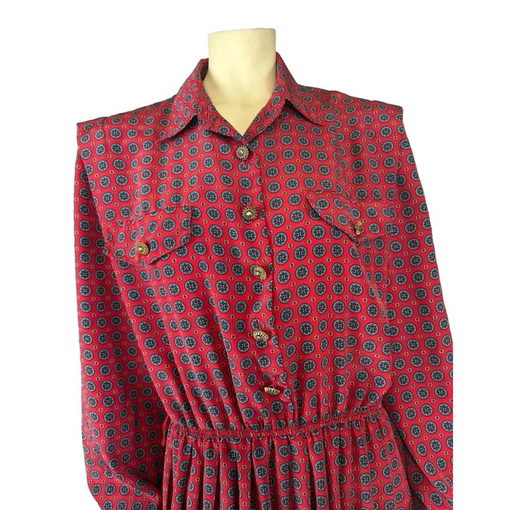 Vintage 80’s Leslie Fay Dress in red with navy ci… - image 2