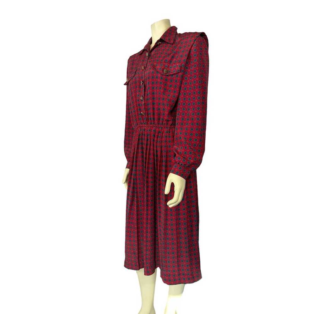 Vintage 80’s Leslie Fay Dress in red with navy ci… - image 3