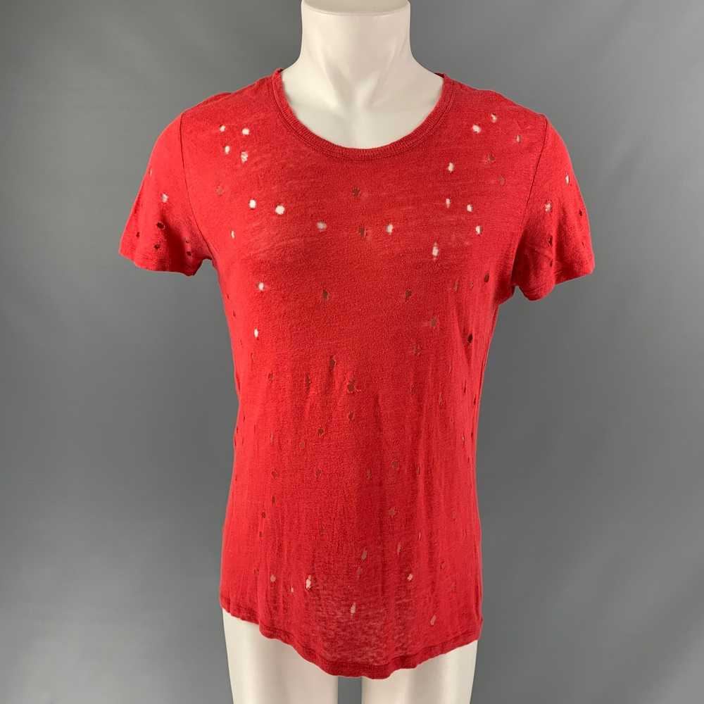 Iro IRO Size S Red Distressed Linen Crew-Neck T-s… - image 1