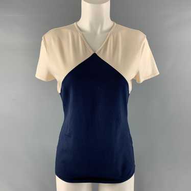 Ralph Lauren RALPH LAUREN Cream and Navy Silk Ble… - image 1