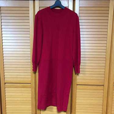 Red ribbed knit long-sleeve dress - image 1