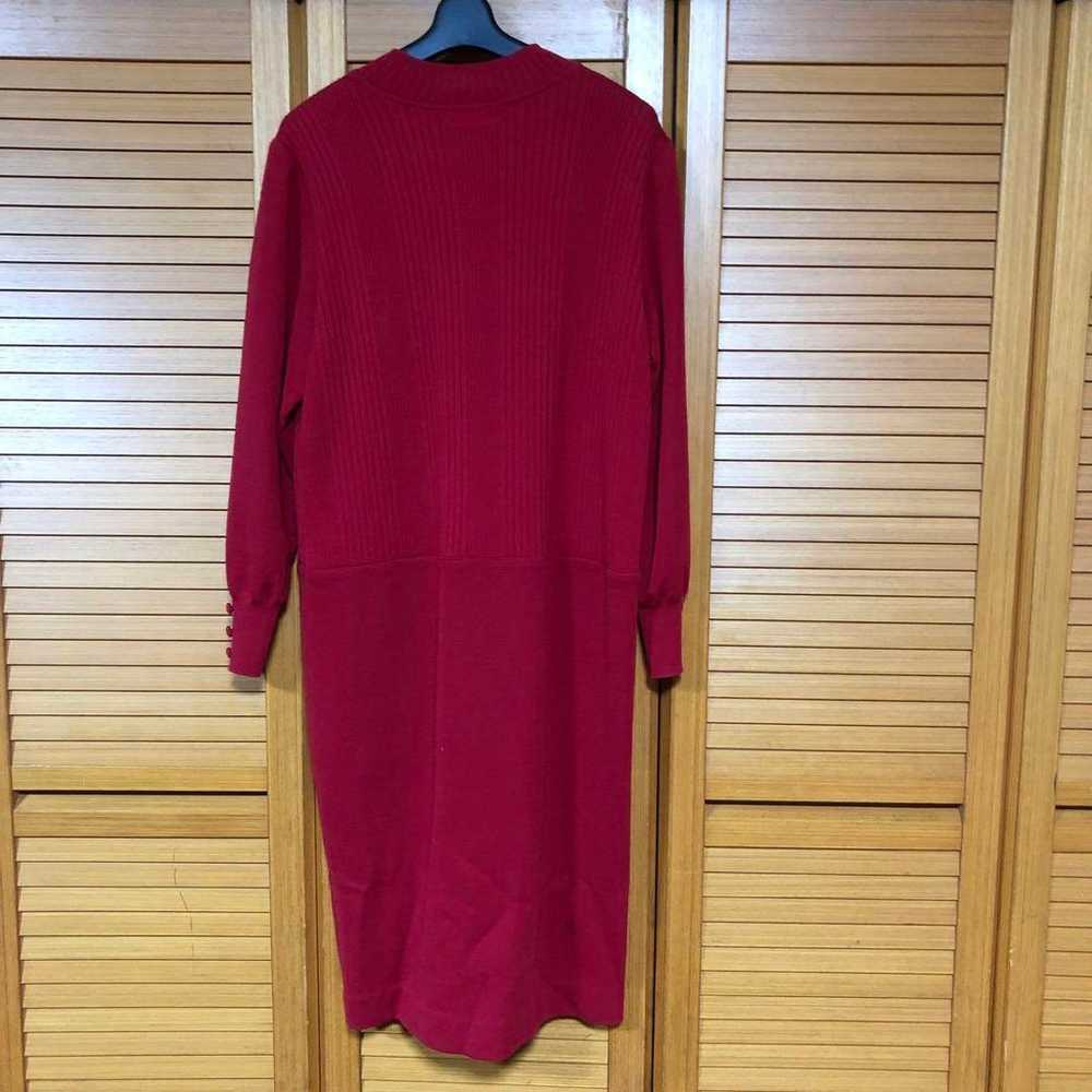 Red ribbed knit long-sleeve dress - image 3