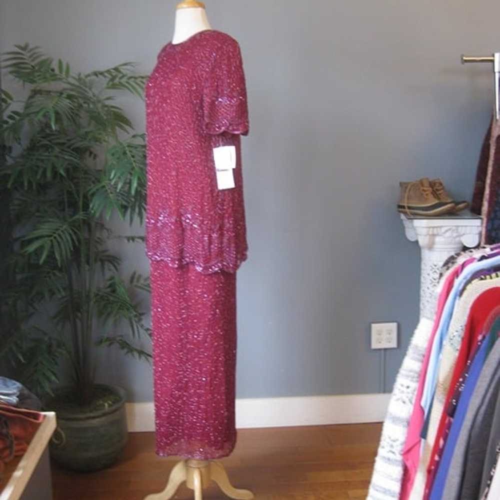 Vintage 1980s Beaded Gown Brilliante Burgundy 2 p… - image 2