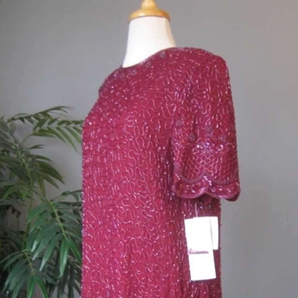 Vintage 1980s Beaded Gown Brilliante Burgundy 2 p… - image 3