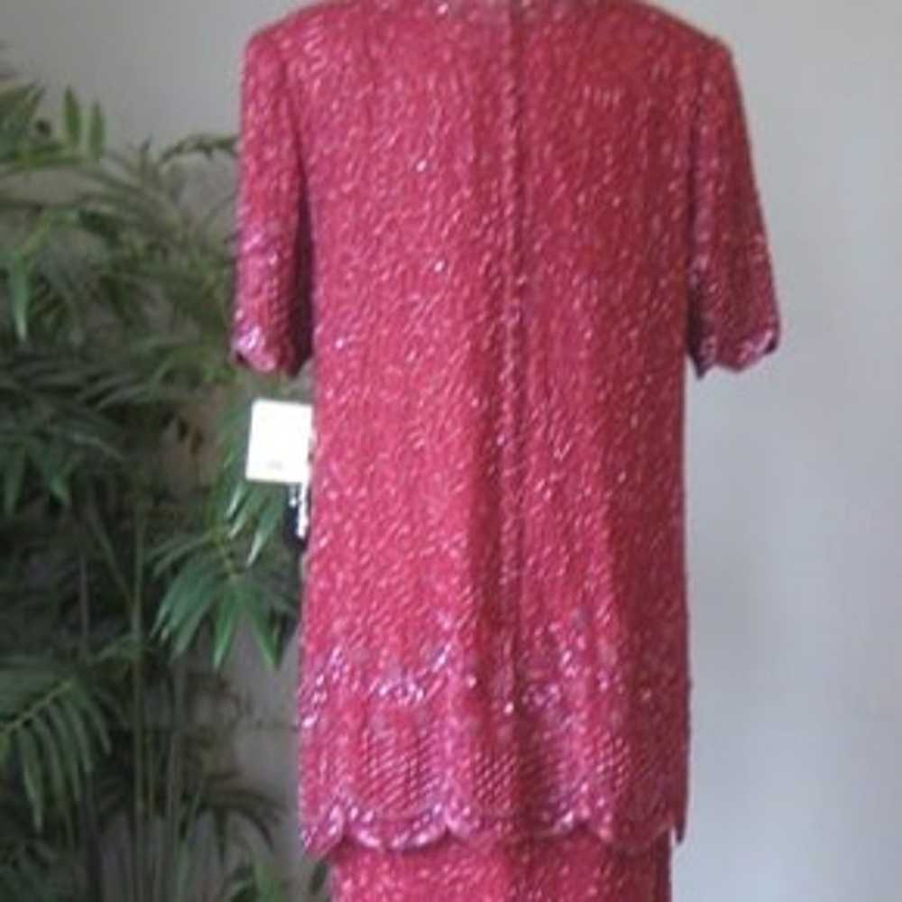 Vintage 1980s Beaded Gown Brilliante Burgundy 2 p… - image 4