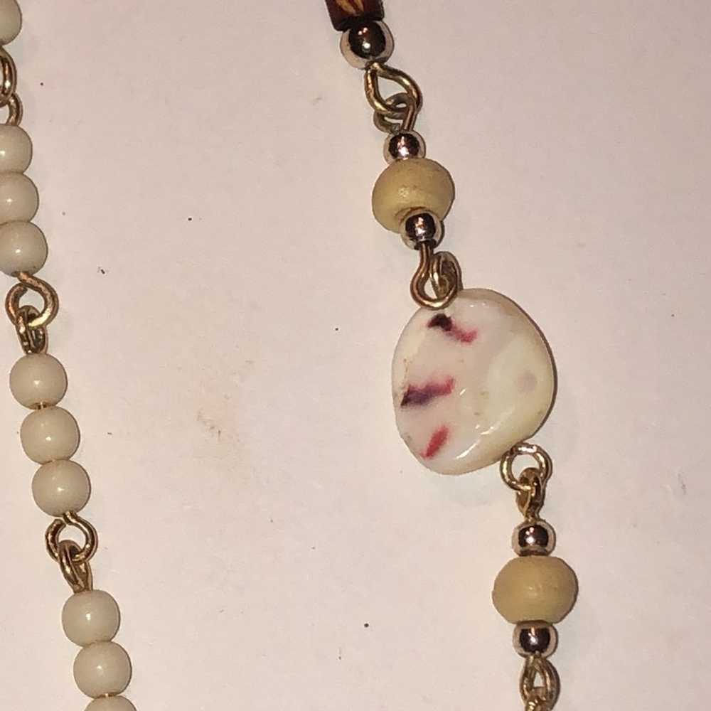 Vintage Mother of Pearl Wooden Carved Beaded Boho… - image 6