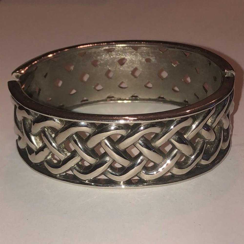 Silver Tone Cutout Hinged Cuff Boho Bracelet - image 1