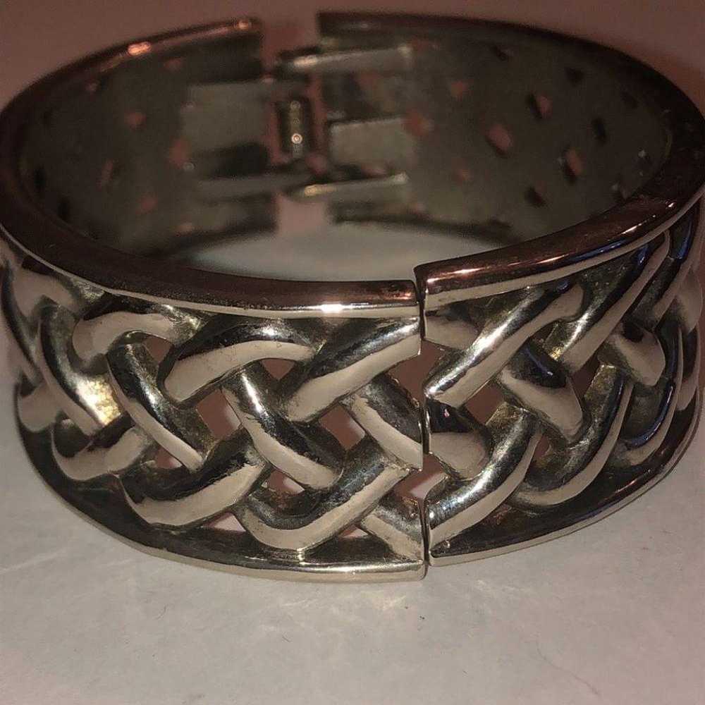 Silver Tone Cutout Hinged Cuff Boho Bracelet - image 3