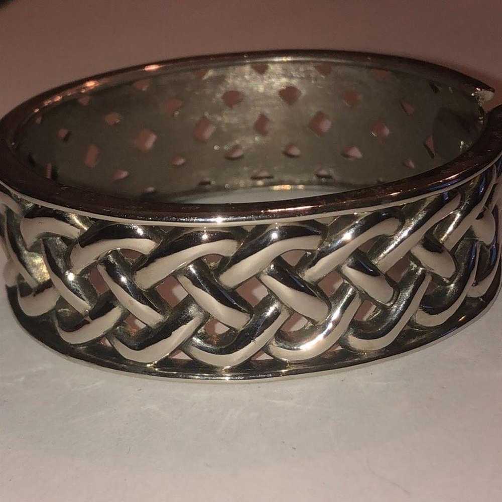 Silver Tone Cutout Hinged Cuff Boho Bracelet - image 4