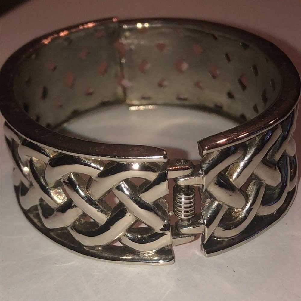 Silver Tone Cutout Hinged Cuff Boho Bracelet - image 5