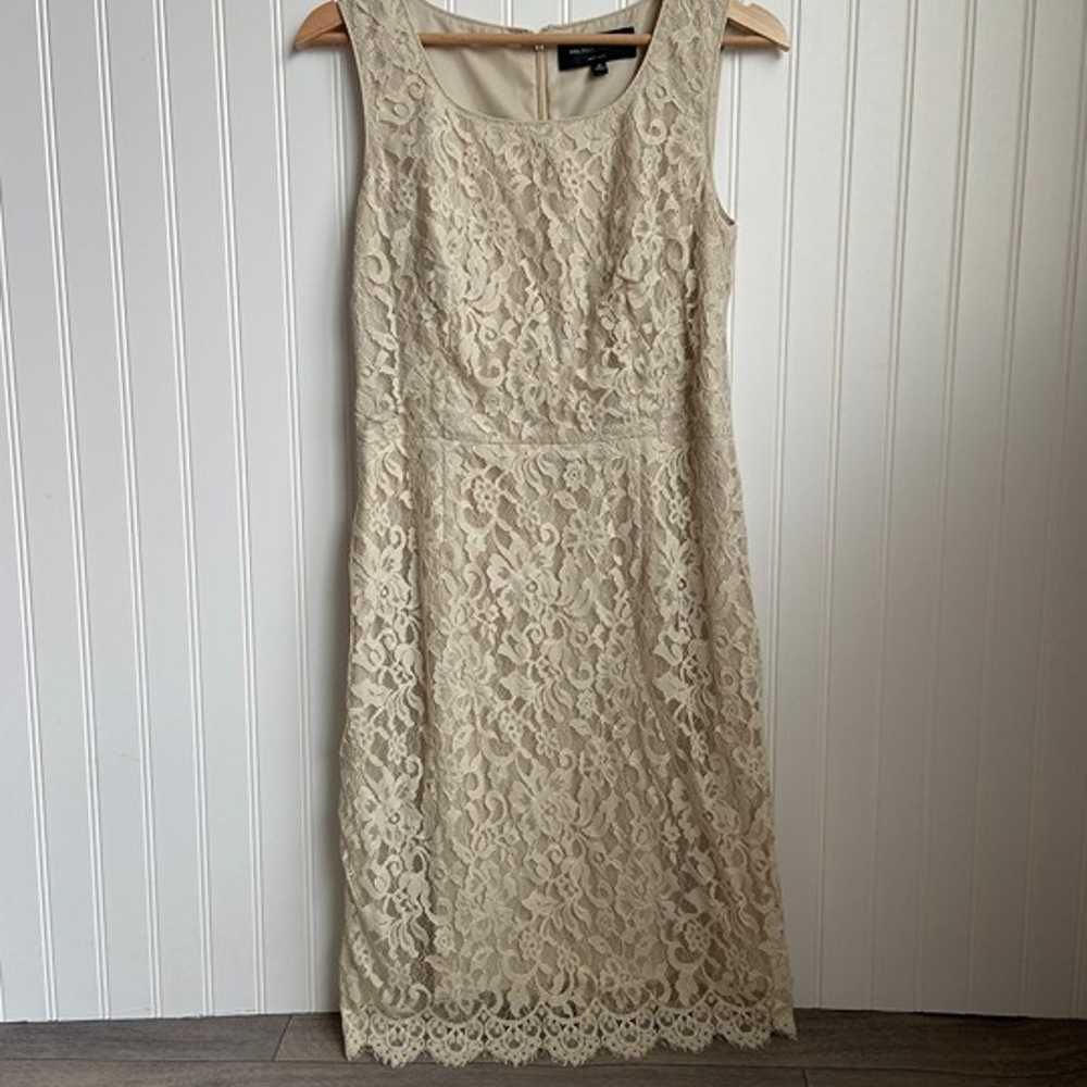 Hilton Hollis Beige Lace Sleeveless Sheath Dress … - image 1